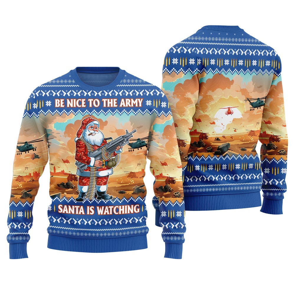 Be Nice To Army Officer Ugly Holiday Sweater Royal Christmas Merch Gift That Brings Joy and Warmth