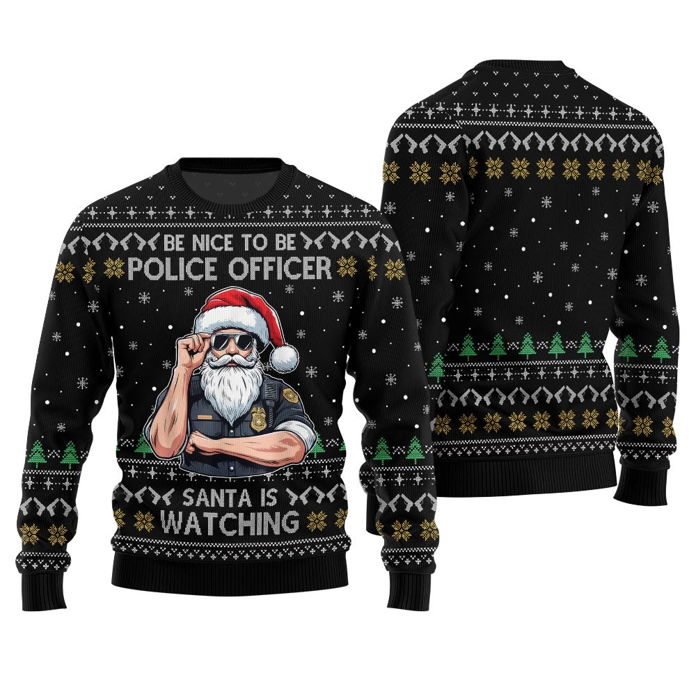 Be Nice To Be Police Officer Funny Christmas Sweater Casual Winter Sweatshirt for Daily Comfort
