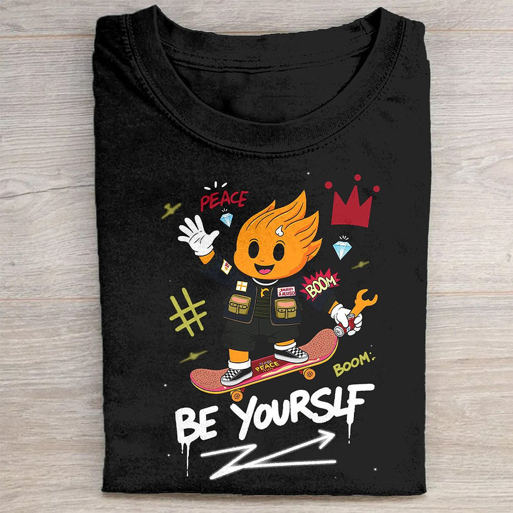 Be Yourself Graphic T-Shirt Peace Love And Skateboarding Unisex Black Tee For Skaters