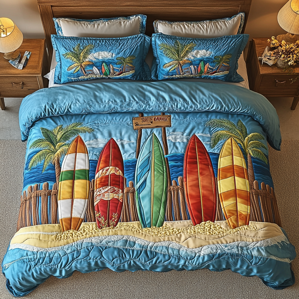 Beach Bliss Quilted Bedding Set Best Bedspread Set Presents For Surfers