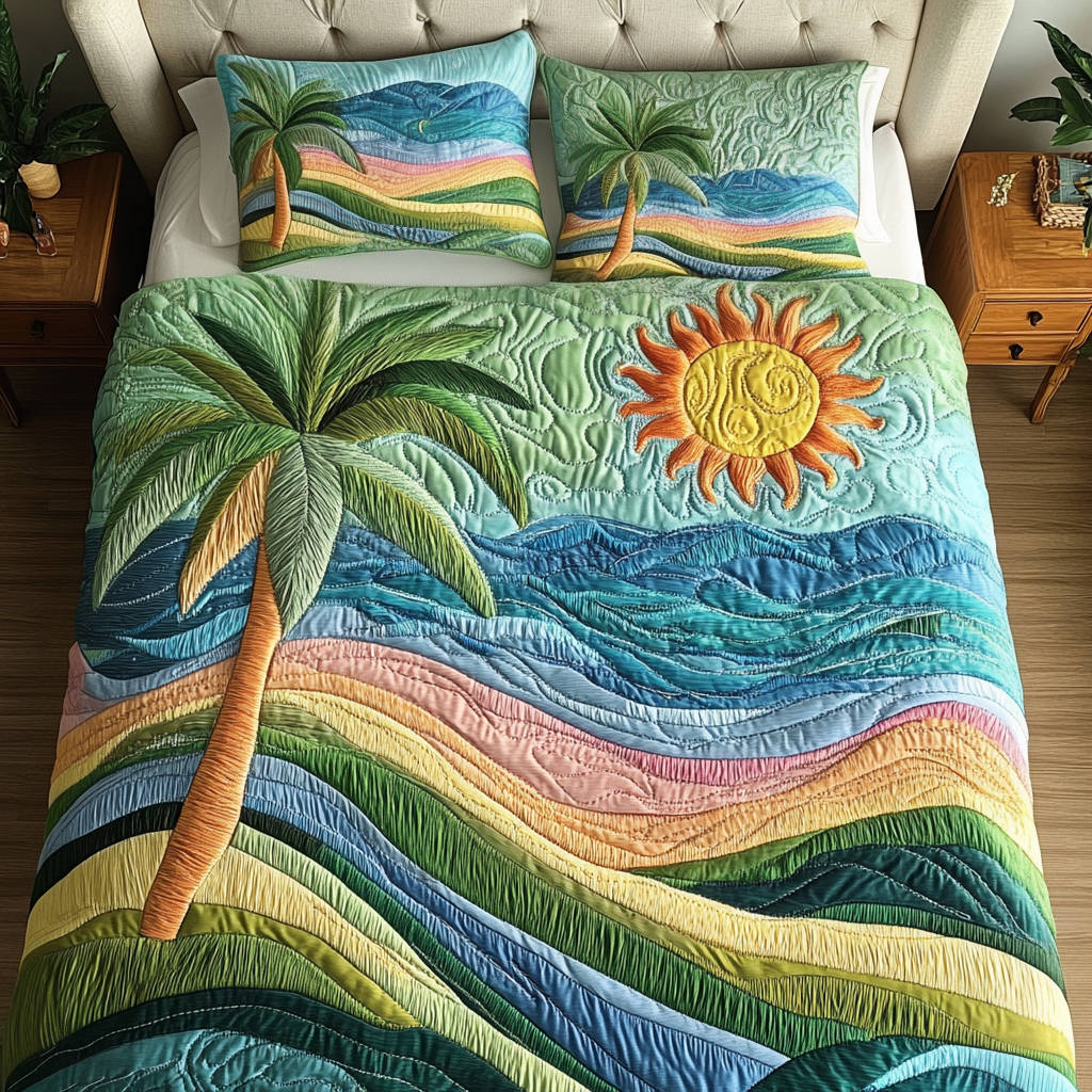 Beach Bliss Quilted Bedding Set Floral Bedding King Size Quilt