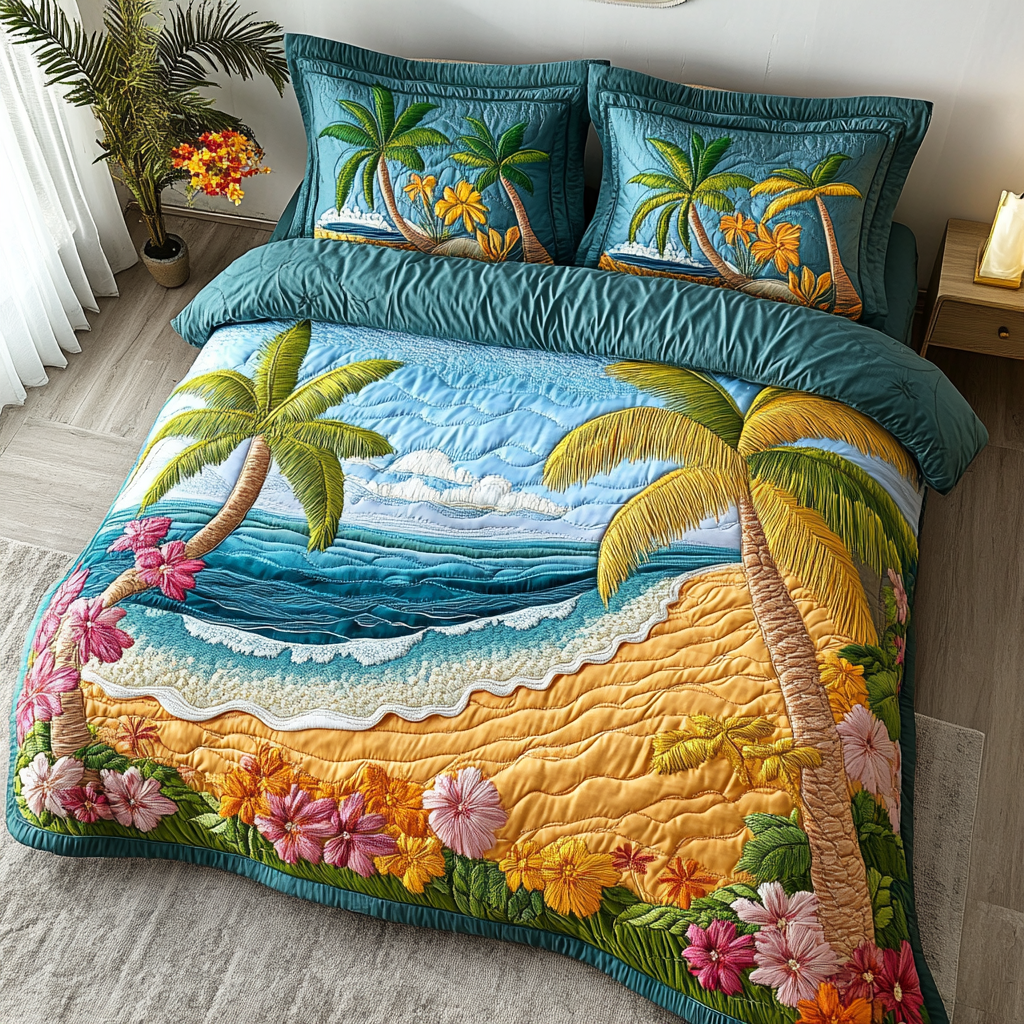 Beach Bliss Quilted Bedding Set Summer Vibe Duvet Covers Sentimental Gifts For Mom