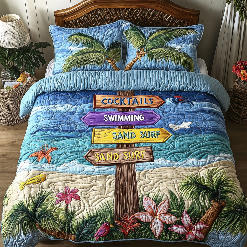 Beach Bloom Quilted Bedding Set Holiday Duvet Covers Surfing Present Ideas