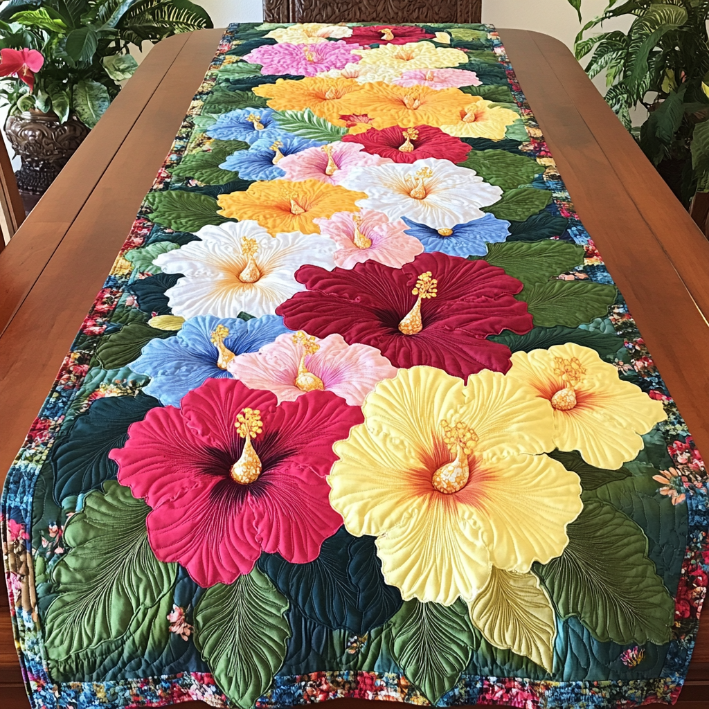 Beach Bloom Quilted Table Runner Tropical Table Runner Dining Table Decorations