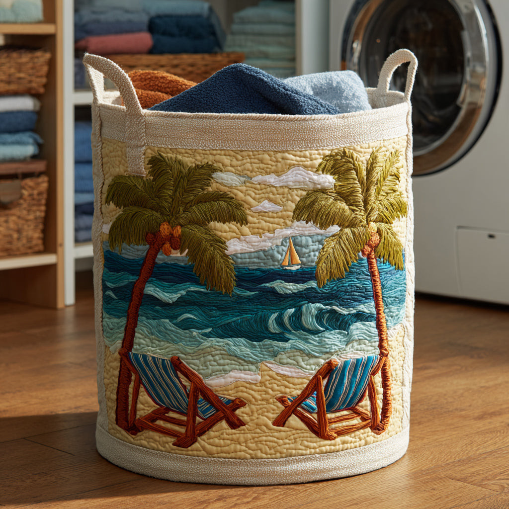 Beach Breeze Quilted Laundry Basket Luxury Quilted Laundry Bin Gift for Organized Living
