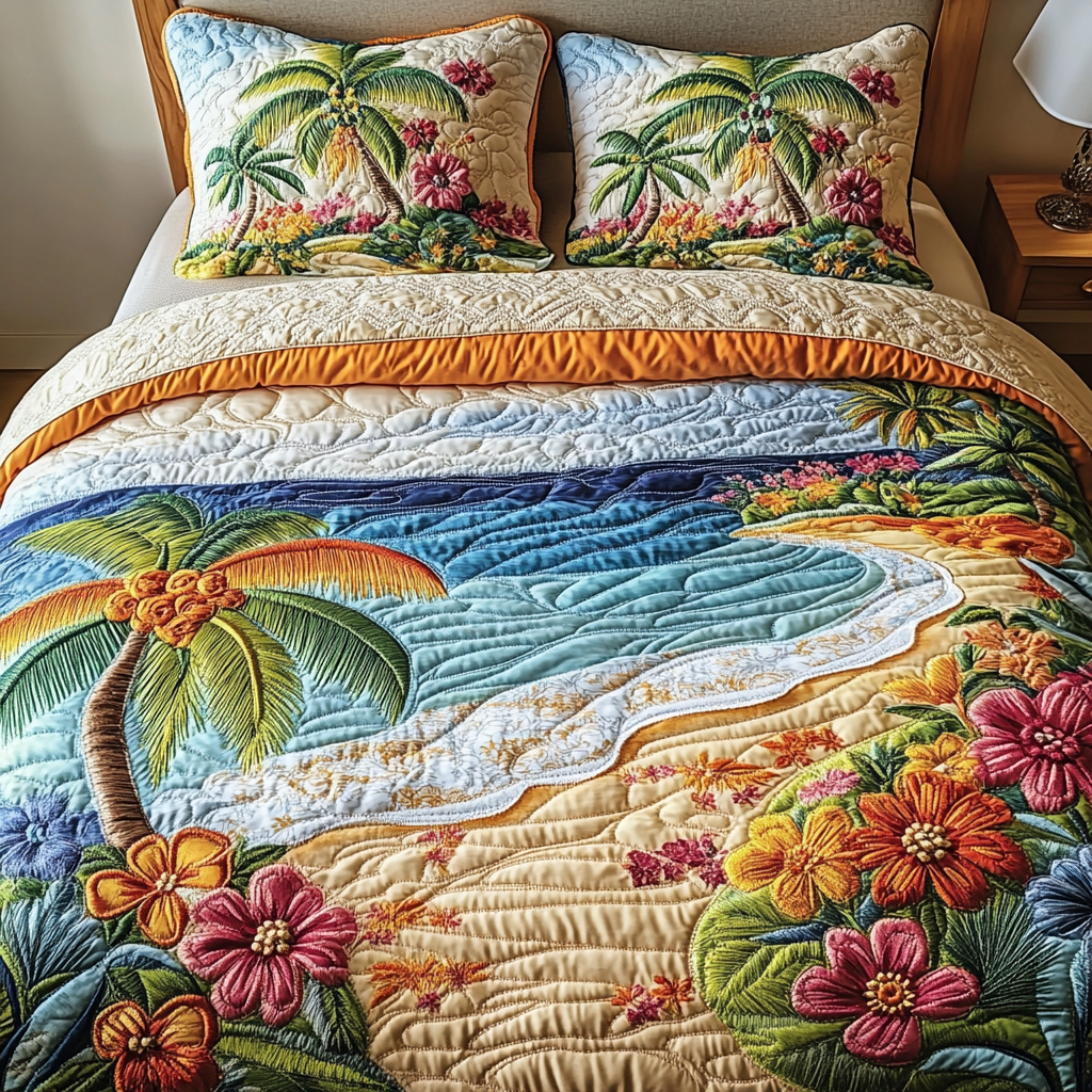 Beach Bungalow Quilted Bedding Set Bed Decorations Cool Gifts For Surfers