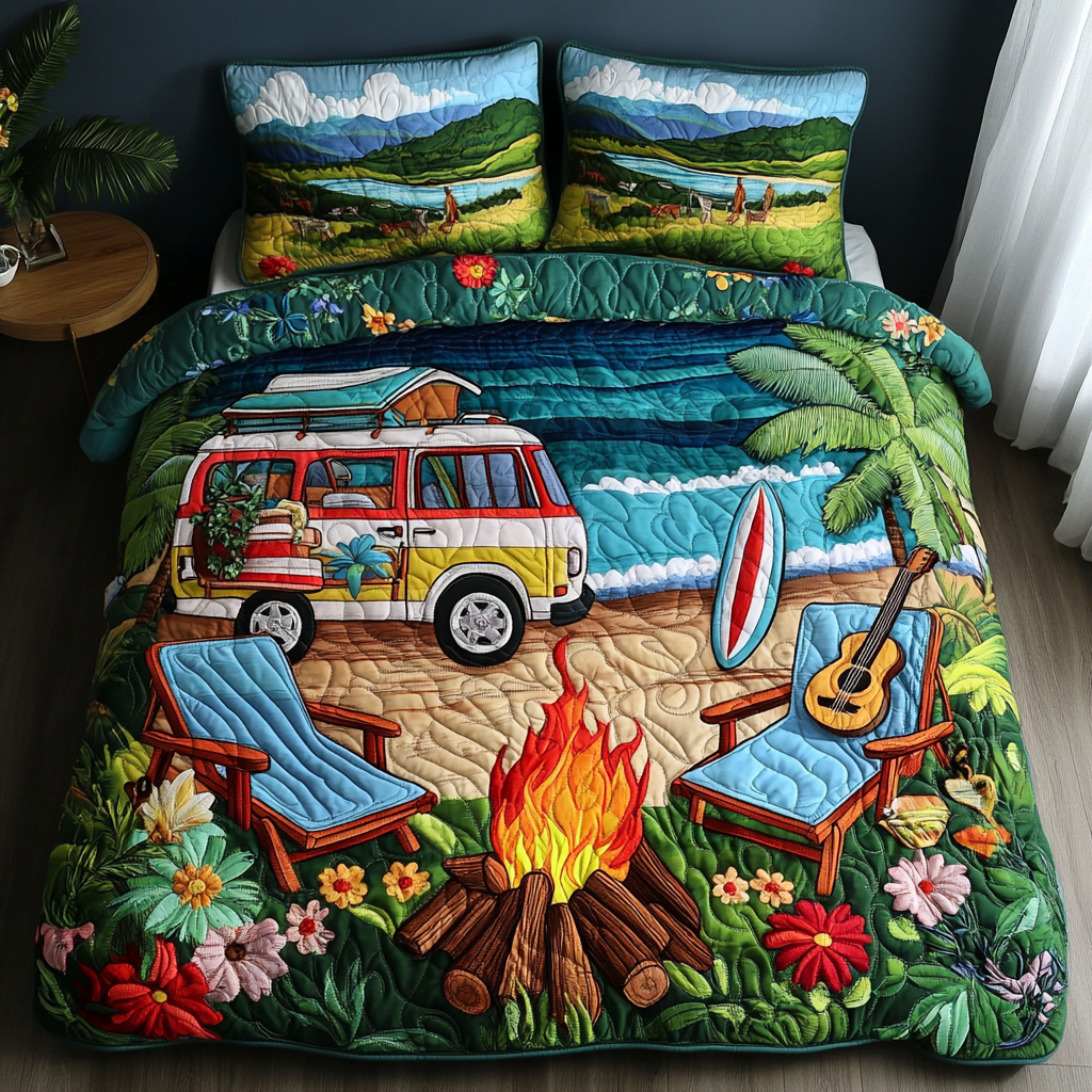 Beach Calm Quilted Bedding Set Bedroom Decorations Beach Gifts For Men