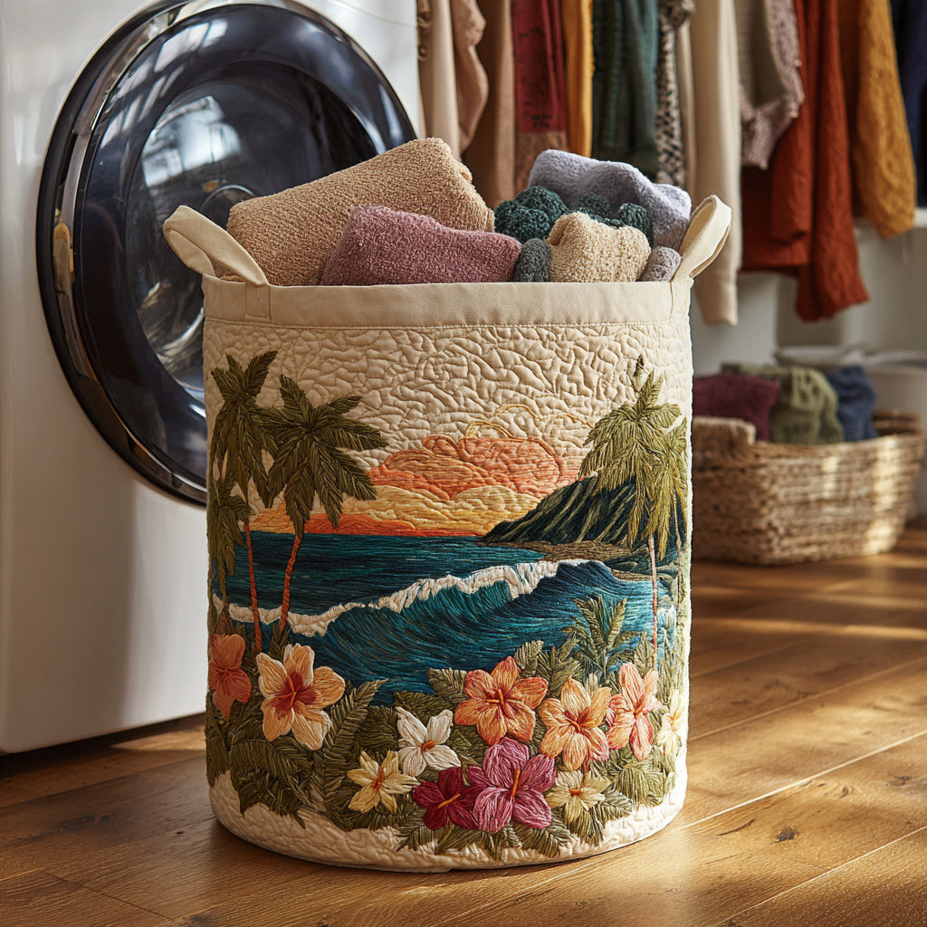 Beach Coast Quilted Laundry Basket Premium Quilted Laundry Bin Gift for Every Household