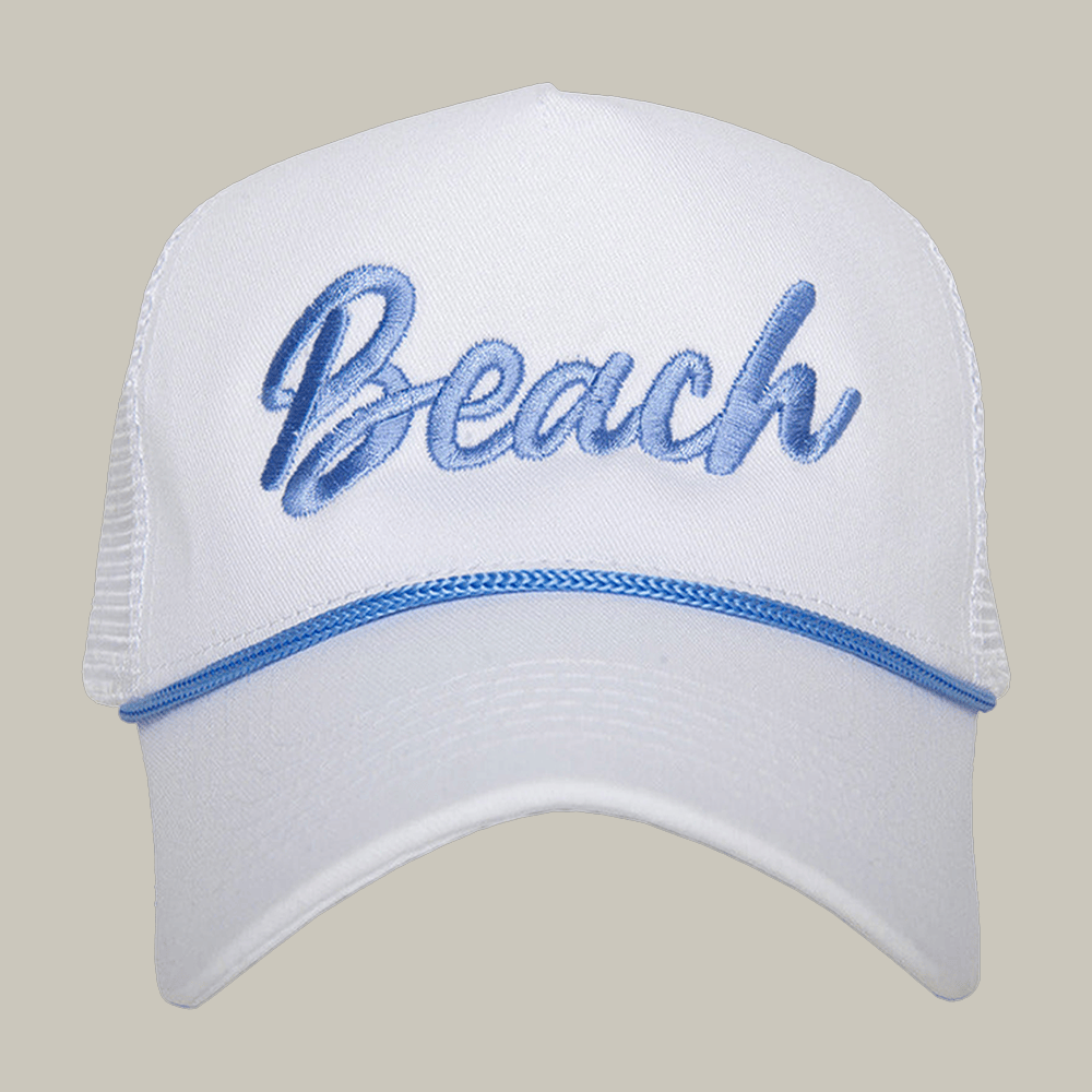 Beach Cursive White Trucker Hat Katydid Trucker Hat Summer Vacation Gift For Friends