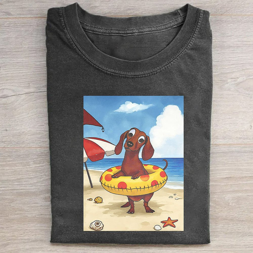 Beach Dog With Life Ring Graphic T-Shirt Funny Summer Vacation Tee For Dog Lovers