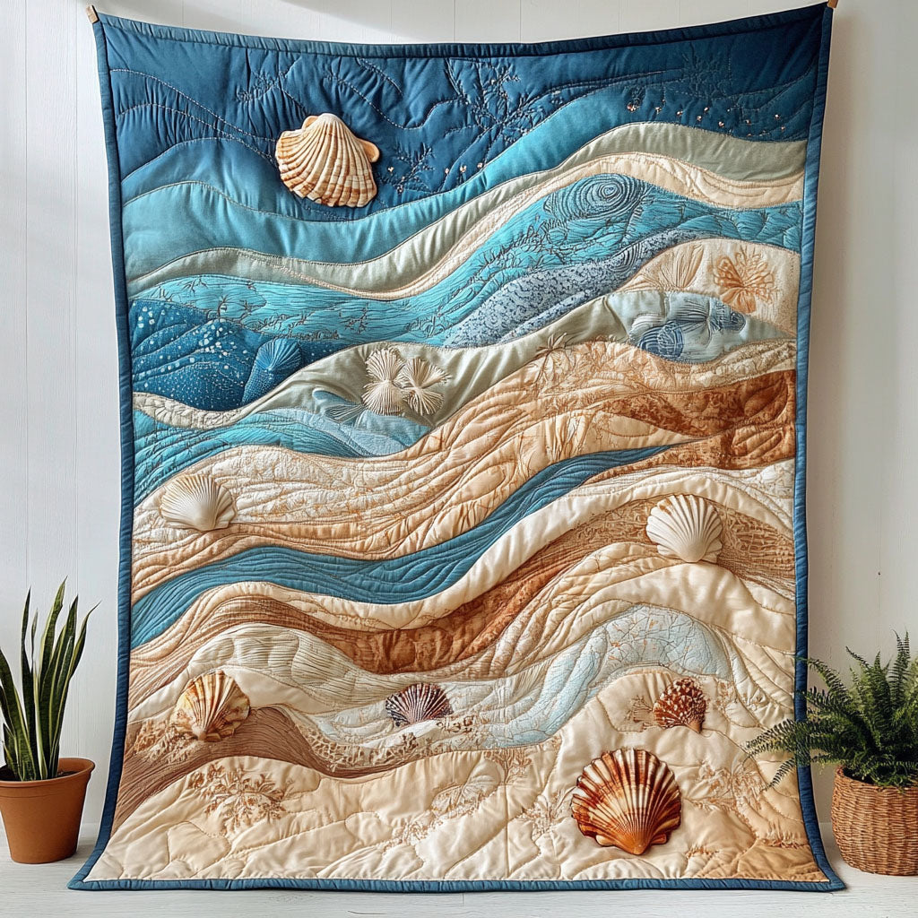 Beach Echoes Quilted Blanket Winter Decor Blanket Ocean Themed Gift