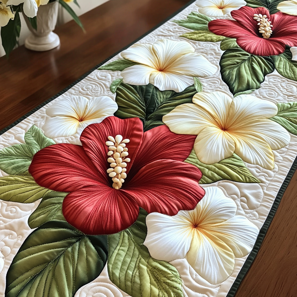 Beach Garden Quilted Table Runner Hibiscus Table Runner Great Family Gifts