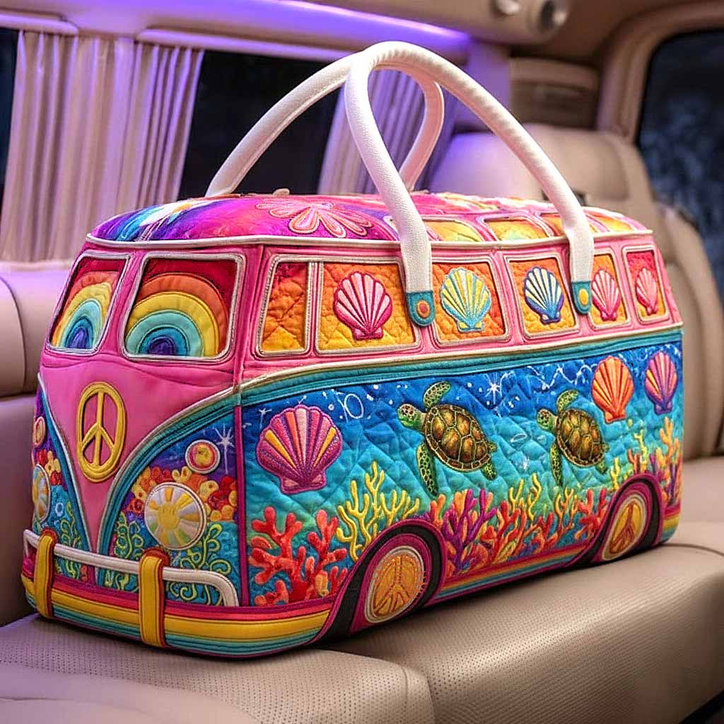 Beach Hippie Van Quilted Duffle Bag Tropical Sea Turtle Shell Boho Best Gift For Her