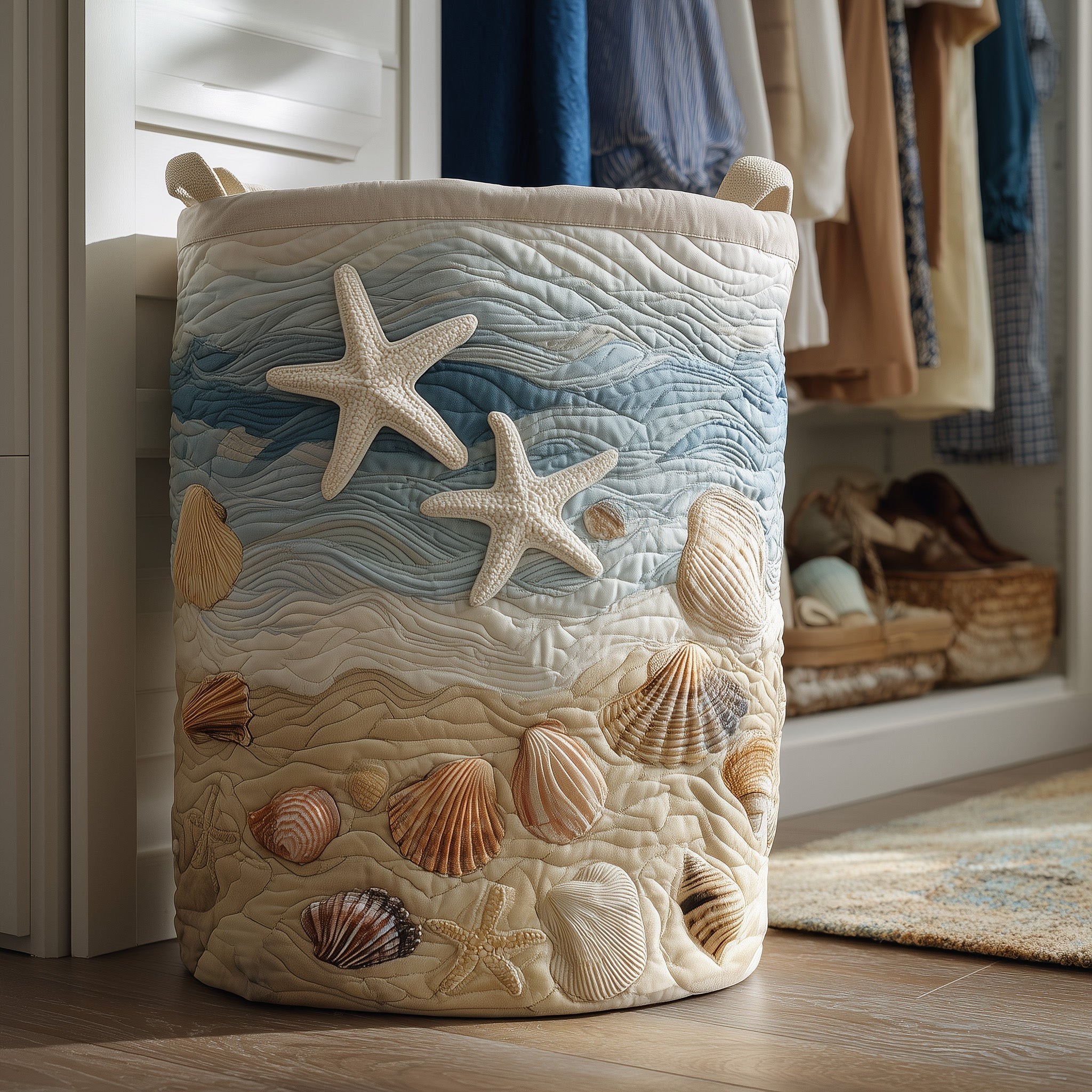 Beach Joy Quilted Laundry Basket Modern Home Decor Unique Gifts For Girlfriend