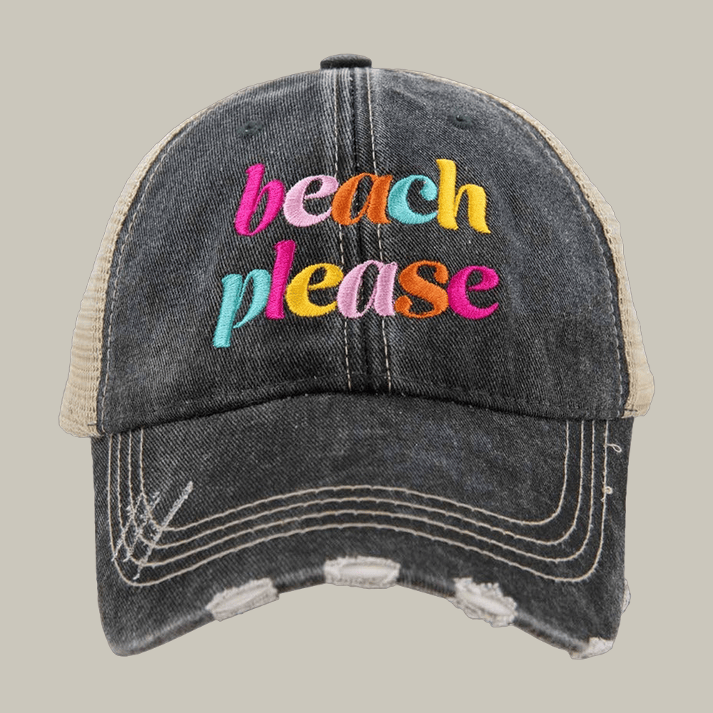 Beach Please Vintage Trucker Hat Funny Beach Vibe Katydid Cap Unique Gift Ideas