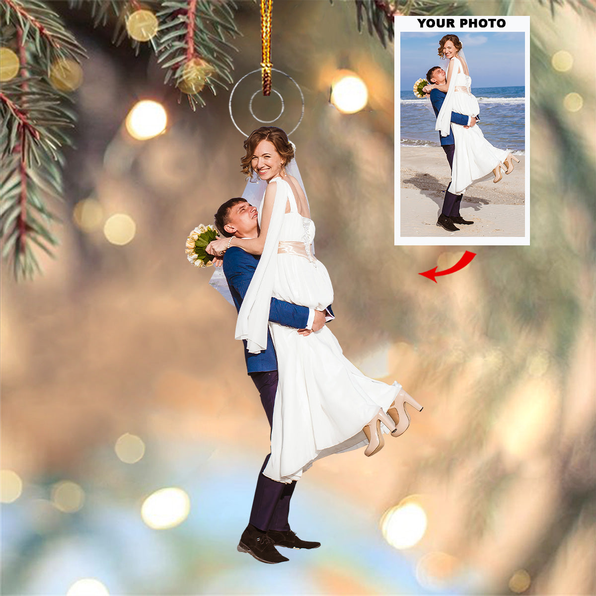 Beach Vacation Personalized Photo Mica Ornament Christmas Gift For Couple Wedding Couple