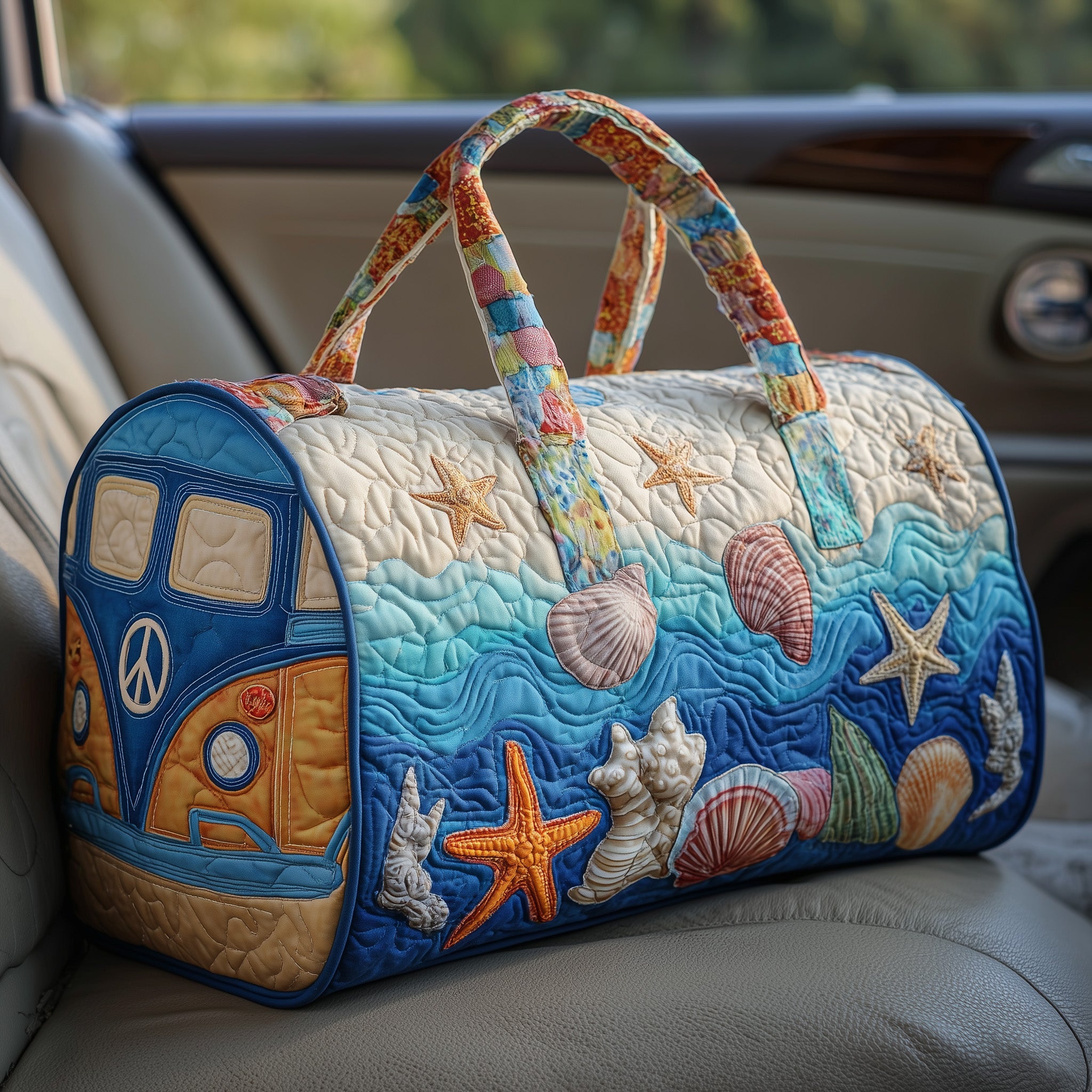 Beach Van Vibe Quilted Duffle Bag For School And Gym