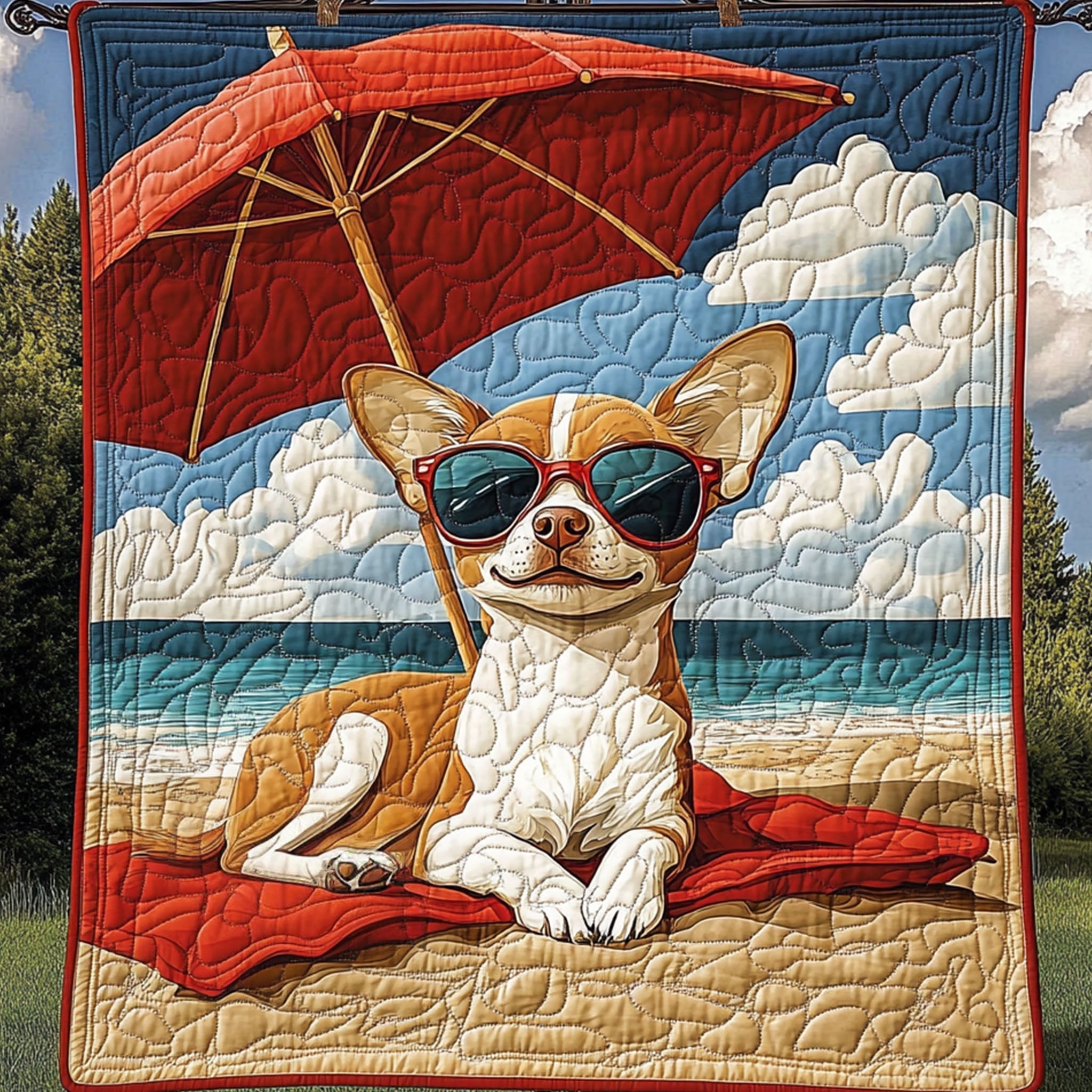 Beach Vibes Quilted Blanket Bedroom Decor Christmas Gifts For Chihuahua Lovers
