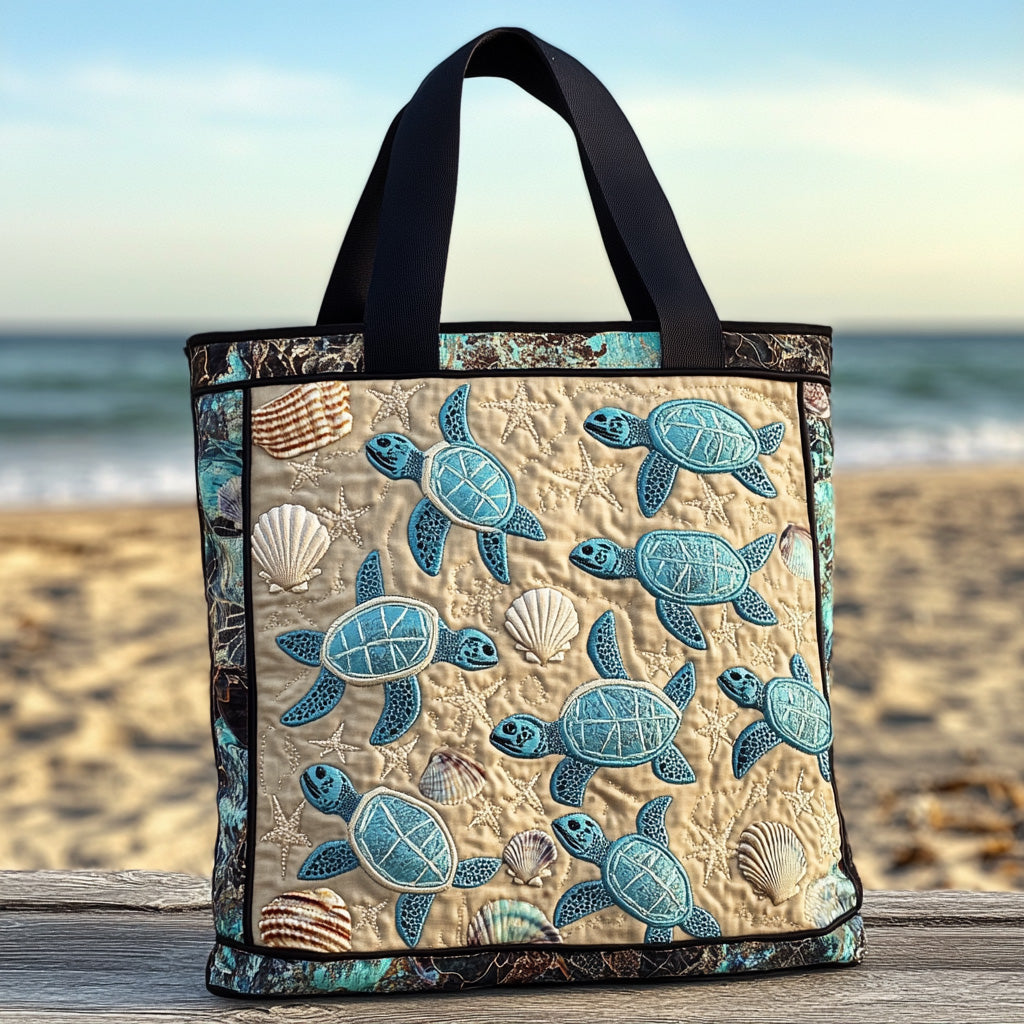 Beach Wanderer Quilted Tote Bag Sea Turtle Themed Gifts