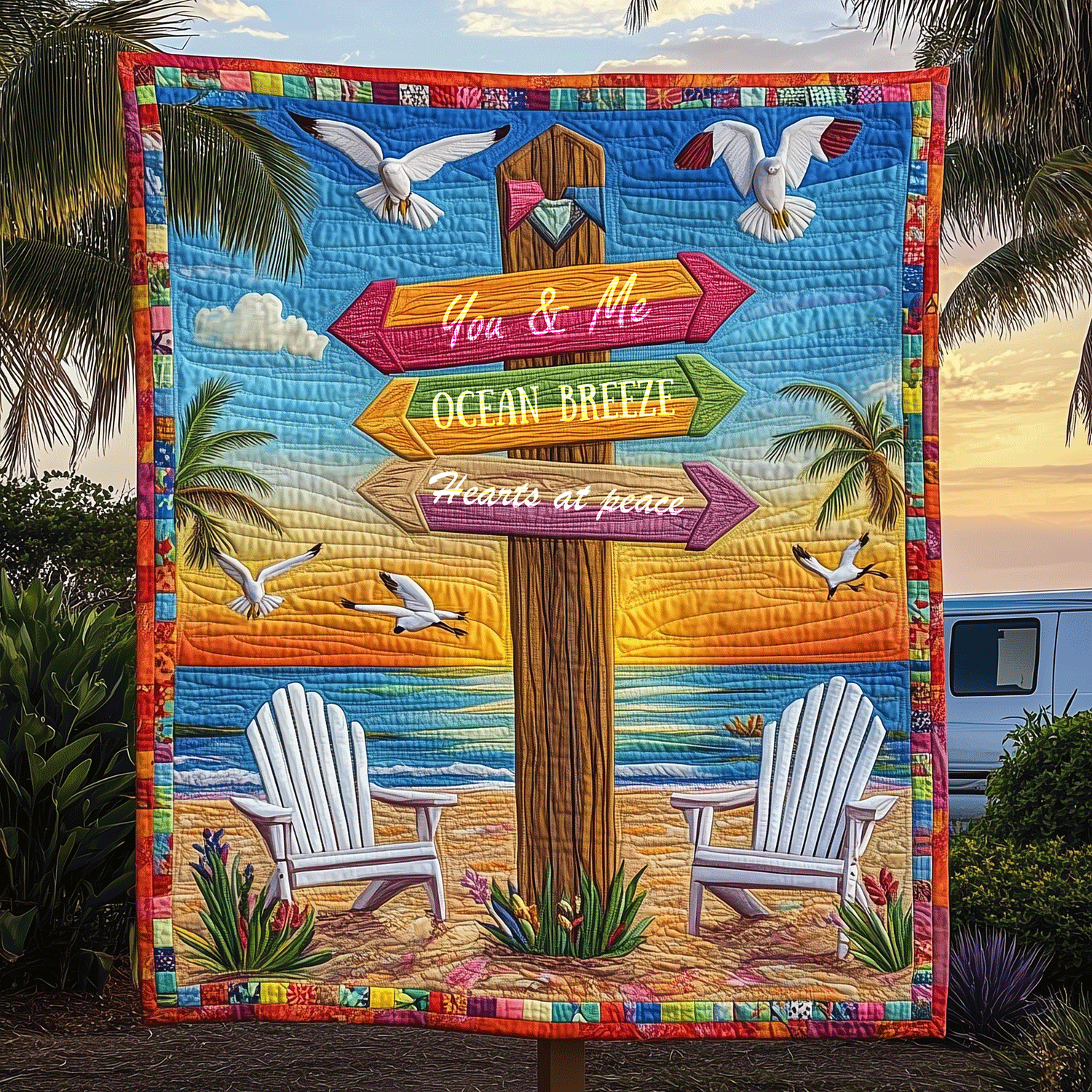 Beach You And Me Quilted Blanket Christmas Throw Blanket Best Gifts For Ocean Lovers