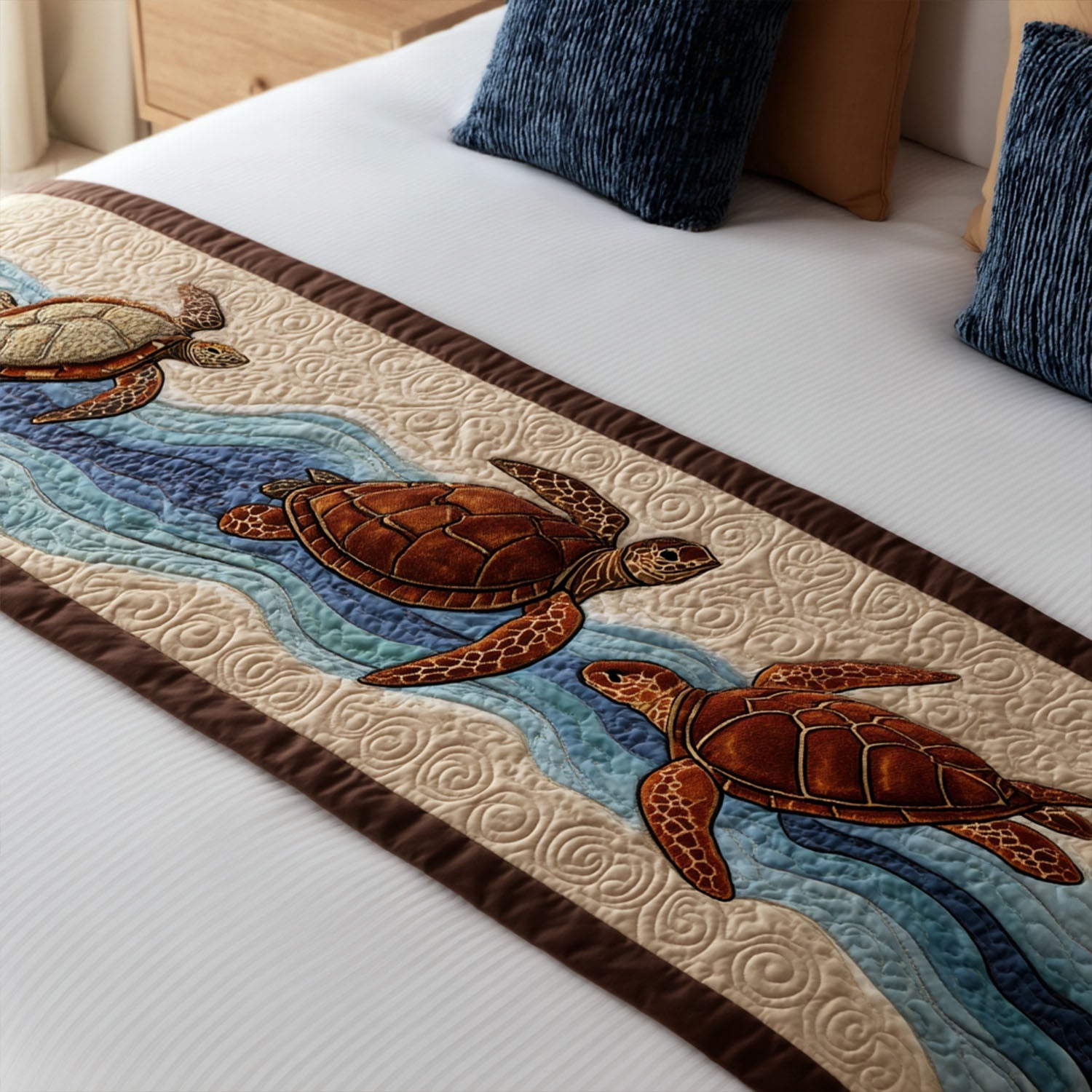 Beachcomber Turtle Quilted Bed Runner Bedroom Decor Sea Turtle Gift Shop
