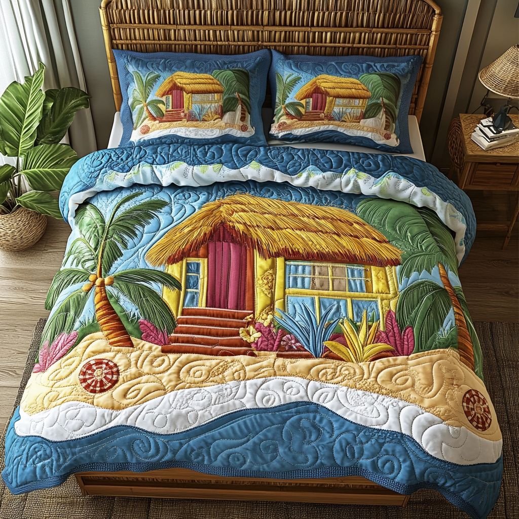Beachfront Bliss Quilted Bedding Set Stylish Bedding Merch Gift for Home Lovers