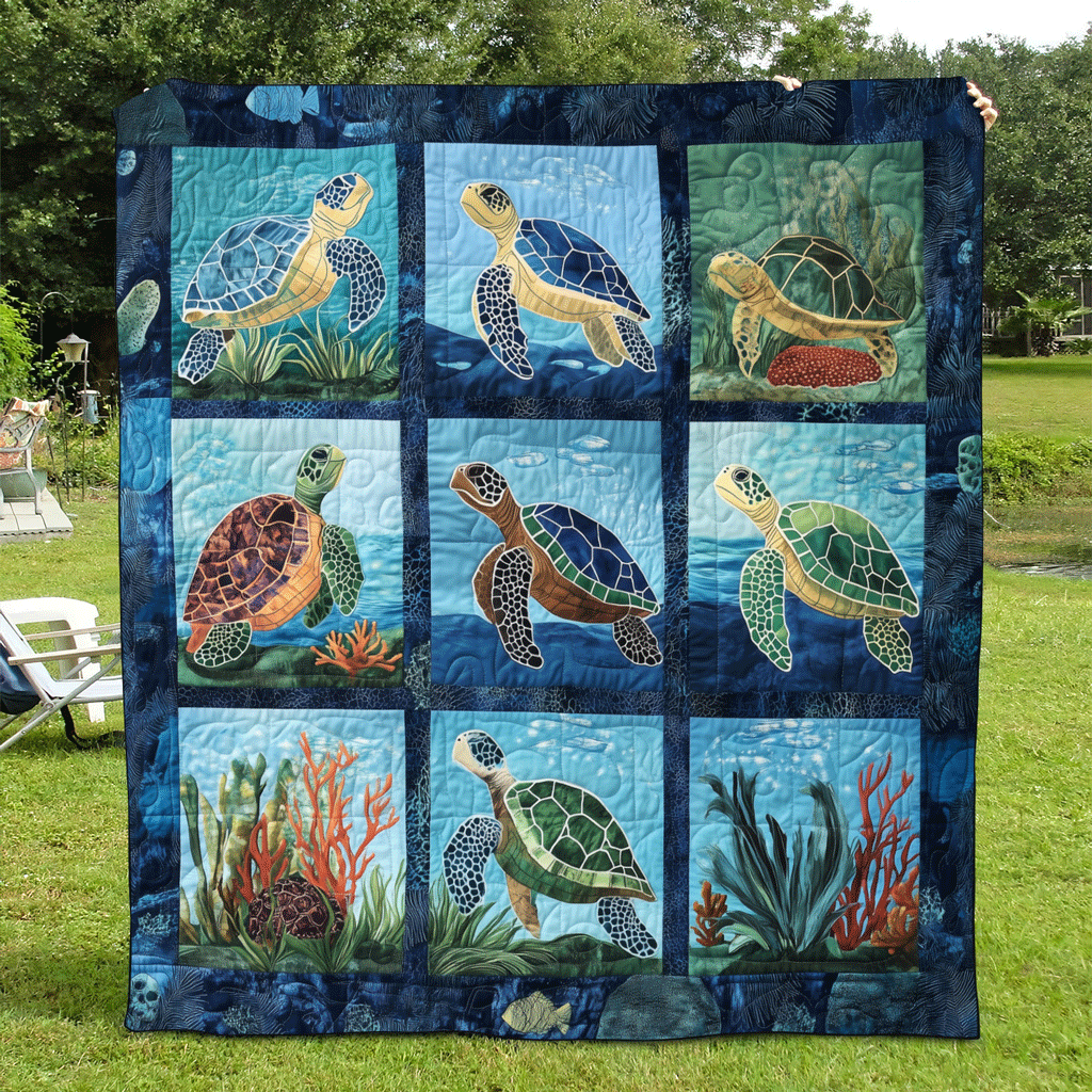 Beachfront Harmony Quilted Blanket Unique Gifts For Turtle Lovers