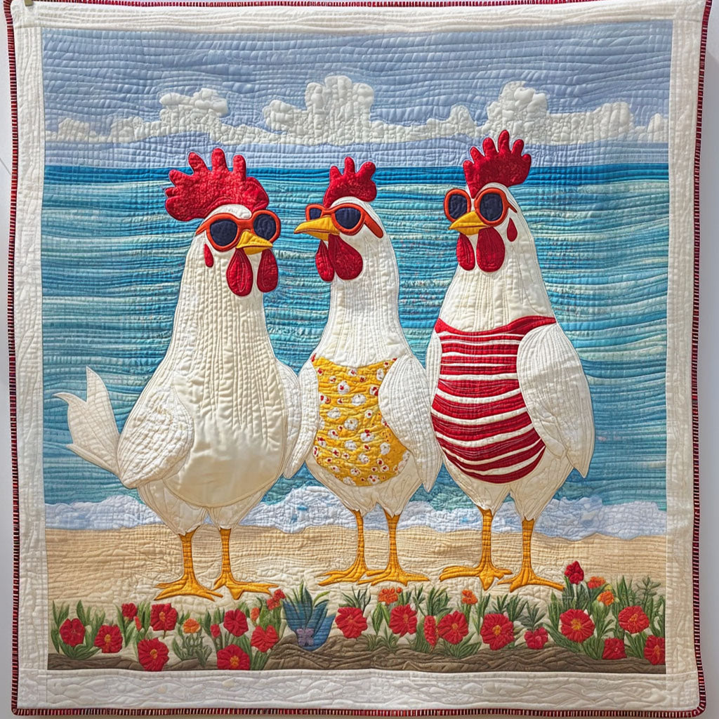 Beachside Beak Squad Quilted Blanket Cute Bedroom Decor Christmas Gifts For Chicken Lovers