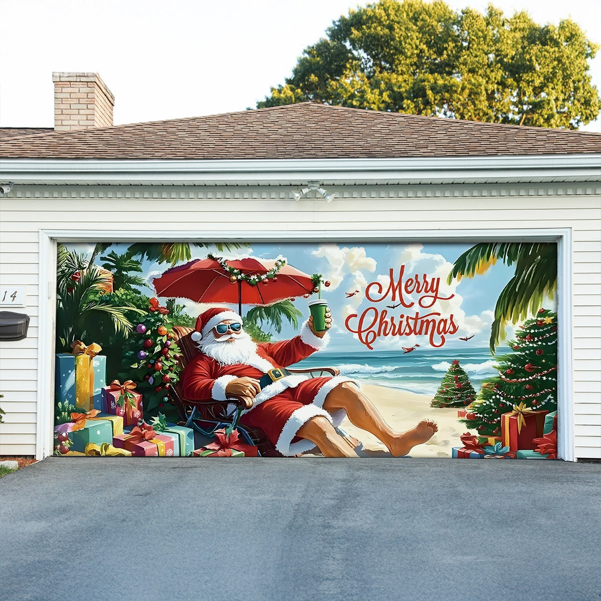 Beachside Christmas With Santa Christmas Garage Door Banner Christmas Decorations Xmas Gifts