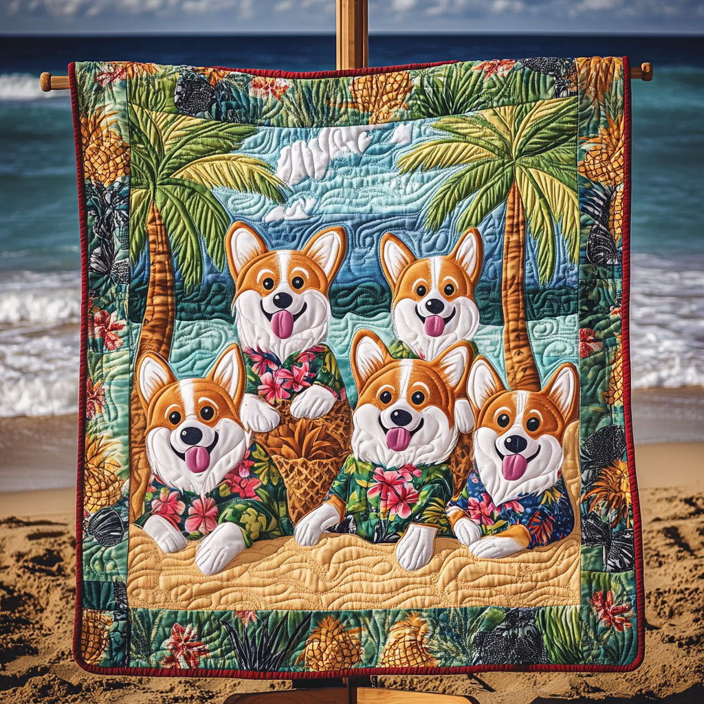 Beachside Corgi Joy Quilted Blanket Dog And Owner Gift Ideas
