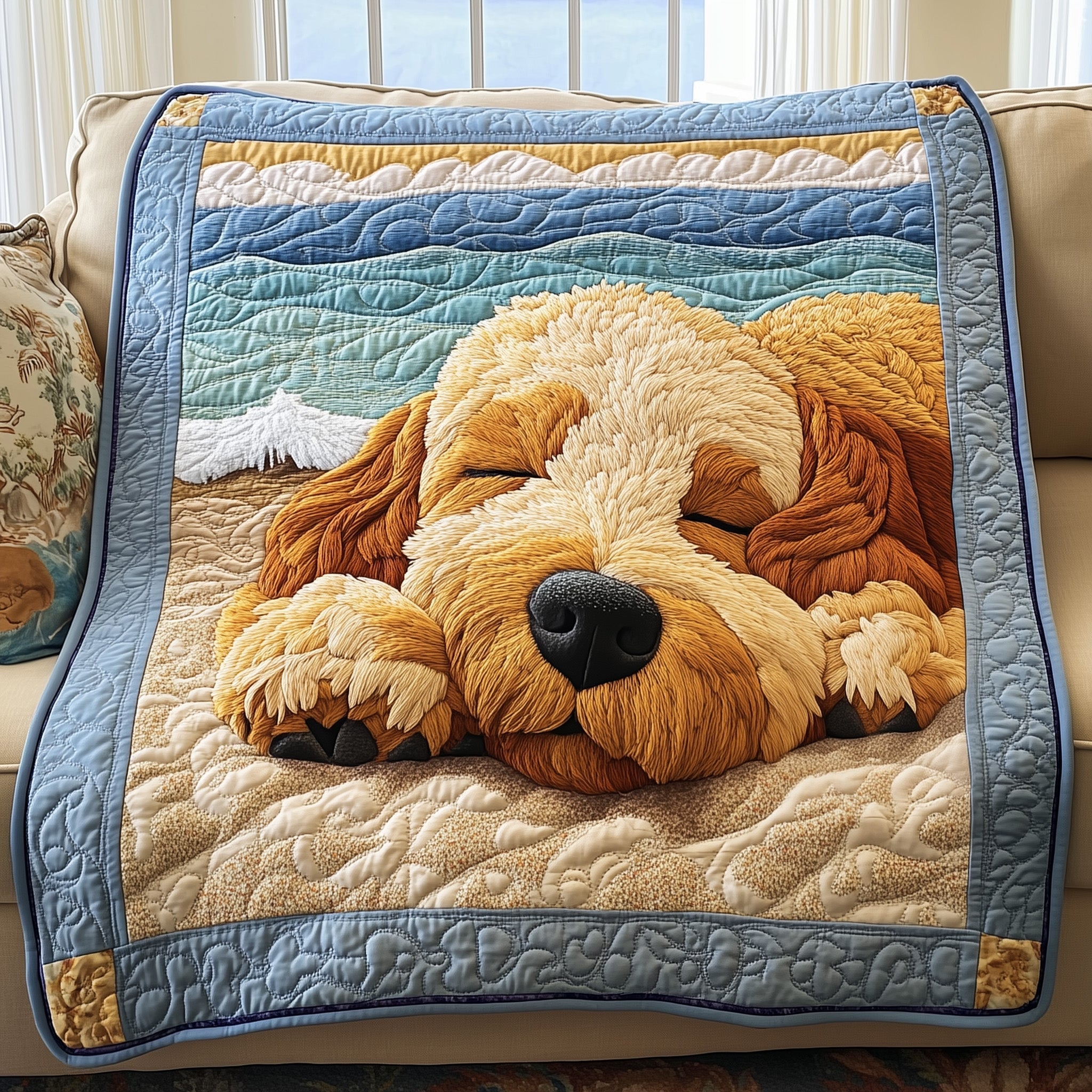 Beachside Doodle Dog Fluffy Quilted Blanket Sleep Puppy Coastal Best Gifts For New Puppy Owners
