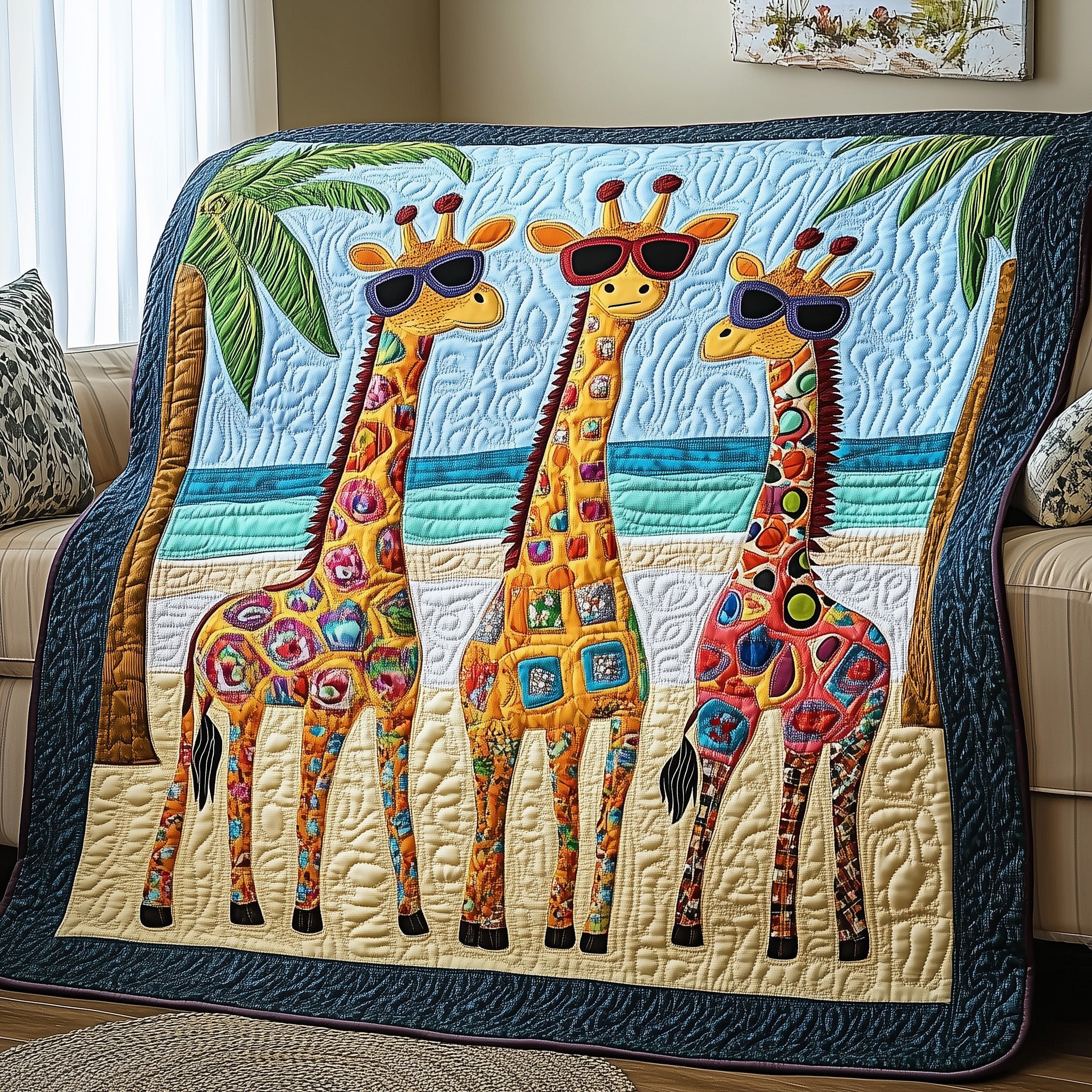 Beachside Giraffe Vibes Quilted Blanket Sofa Throw BlanketUnusual Giraffe Gifts
