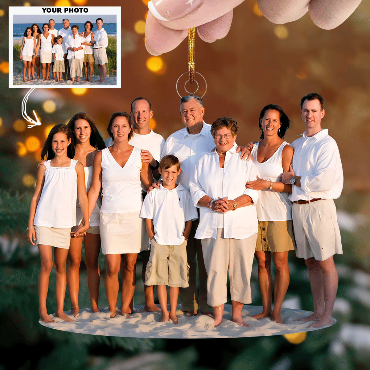 Beachside Harmony Personalized Photo Mica Ornament Christmas Gift For Family Members