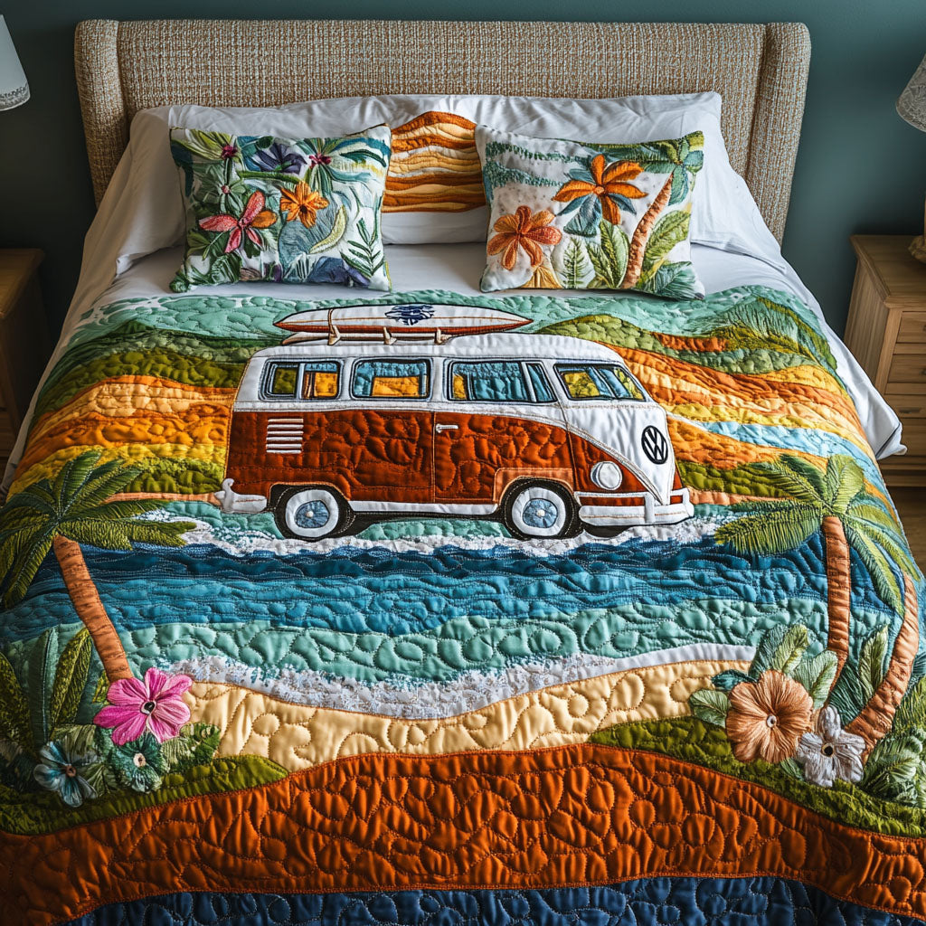 Beachside Roadtrip Quilted Bedding Set Bedroom Decorations Christmas Gift Ideas For Hippies