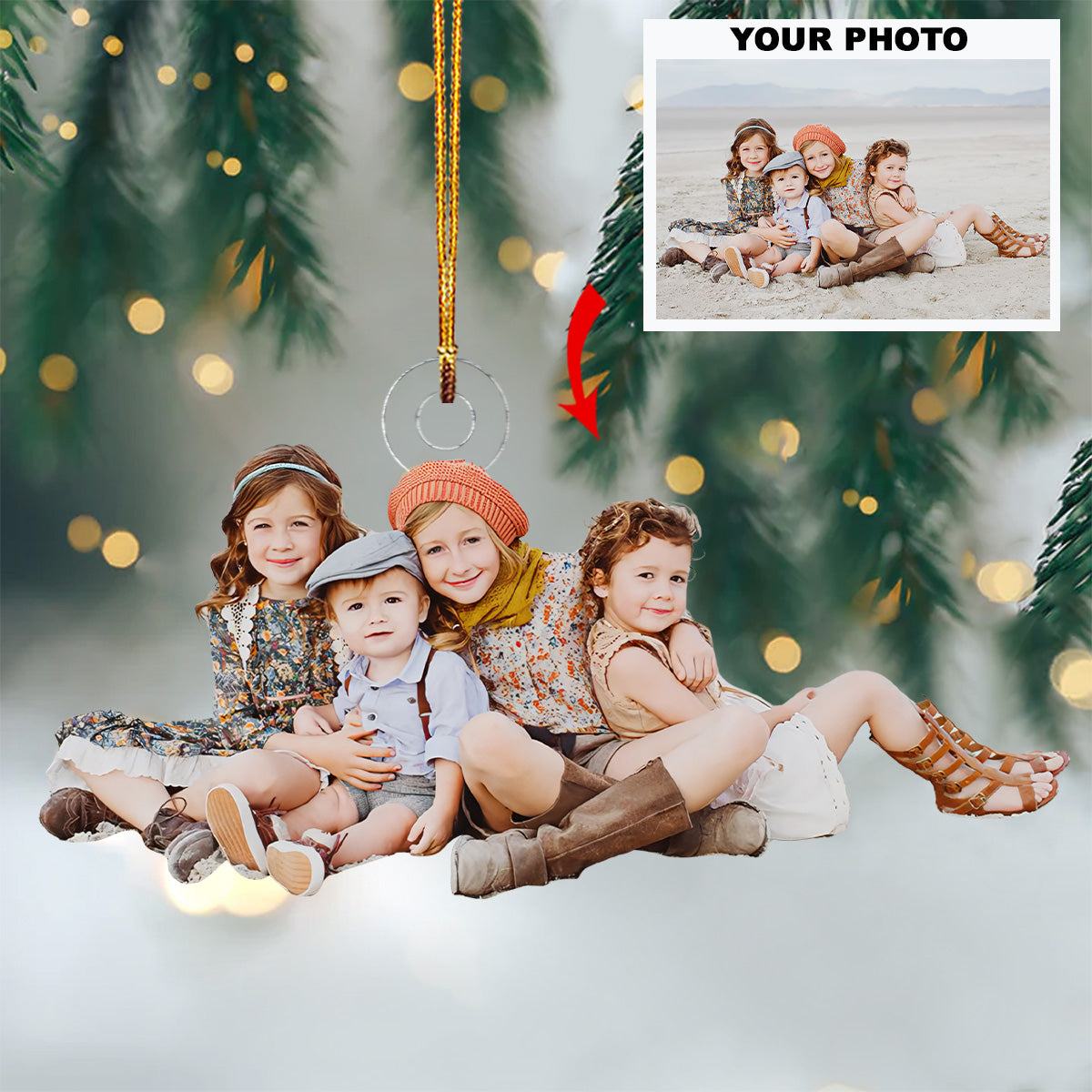 Beachside Siblings Personalized Photo Mica Ornament Christmas Gift For Family Members