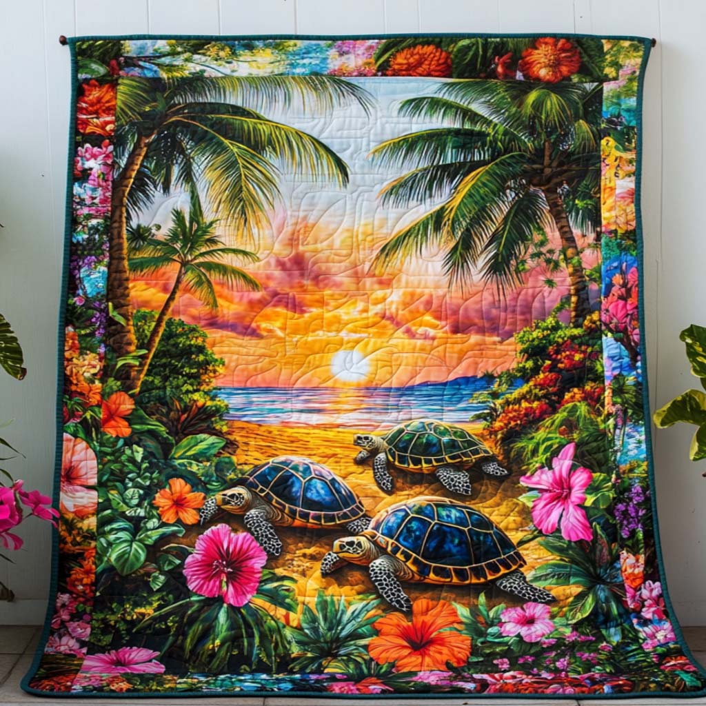 Beachside Turtle Bliss Quilted Blanket Christmas Throw Blanket Best Gifts For Cow Lovers