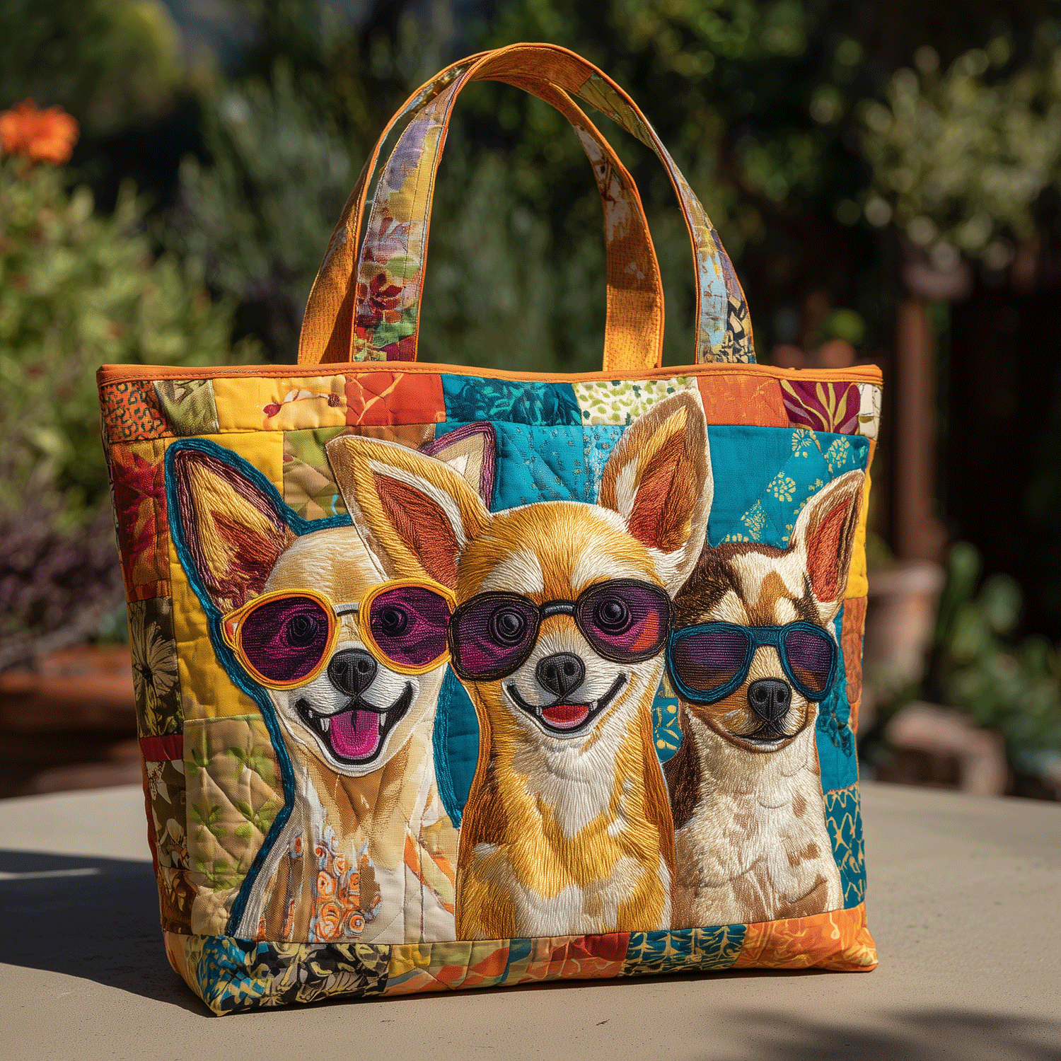 Beachy Chihuahua Vibes Quilted Tote Bag Gift For Dog Lover