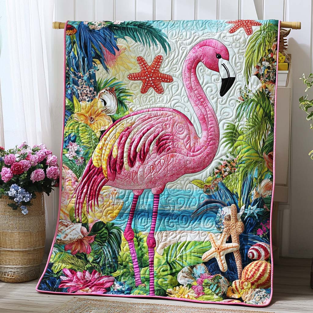 Beachy Flamingo Quilted Blanket Home Bedding Decor Christian Gifts For Friends