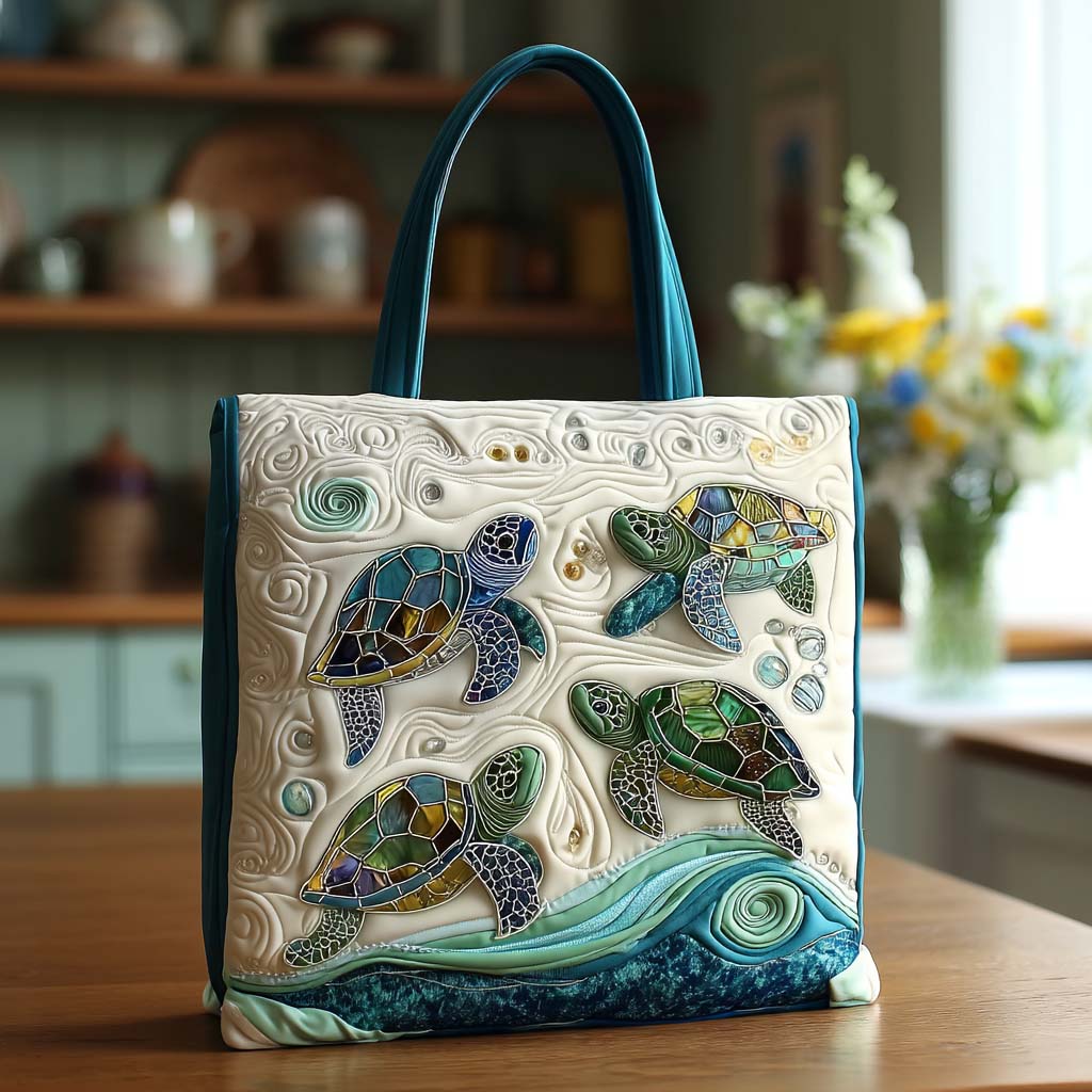 Beachy Turtle Vibes Quilted Tote Bag Gift Ideas For Sea Turtle Lovers