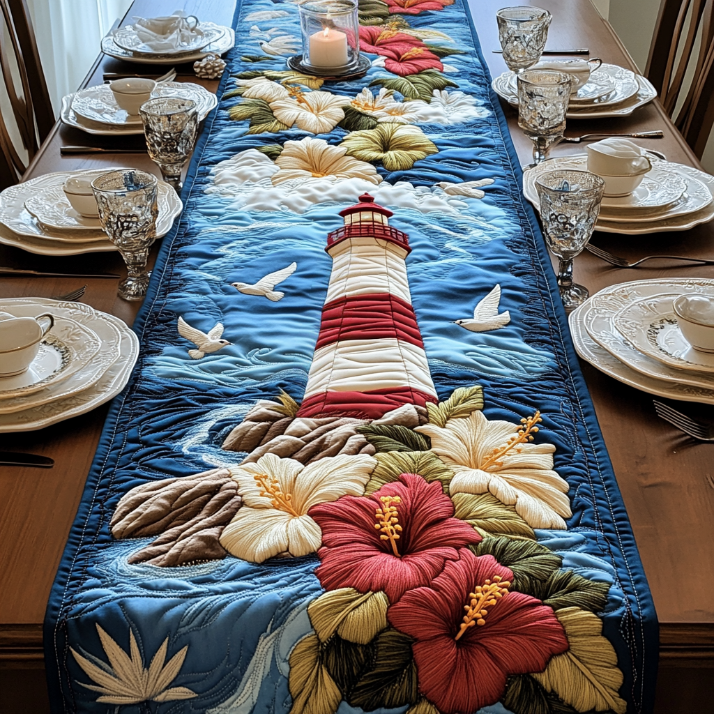 Beacon Bliss Quilted Table Runner Ocean Table Runner Lighthouse Gift Ideas For Her