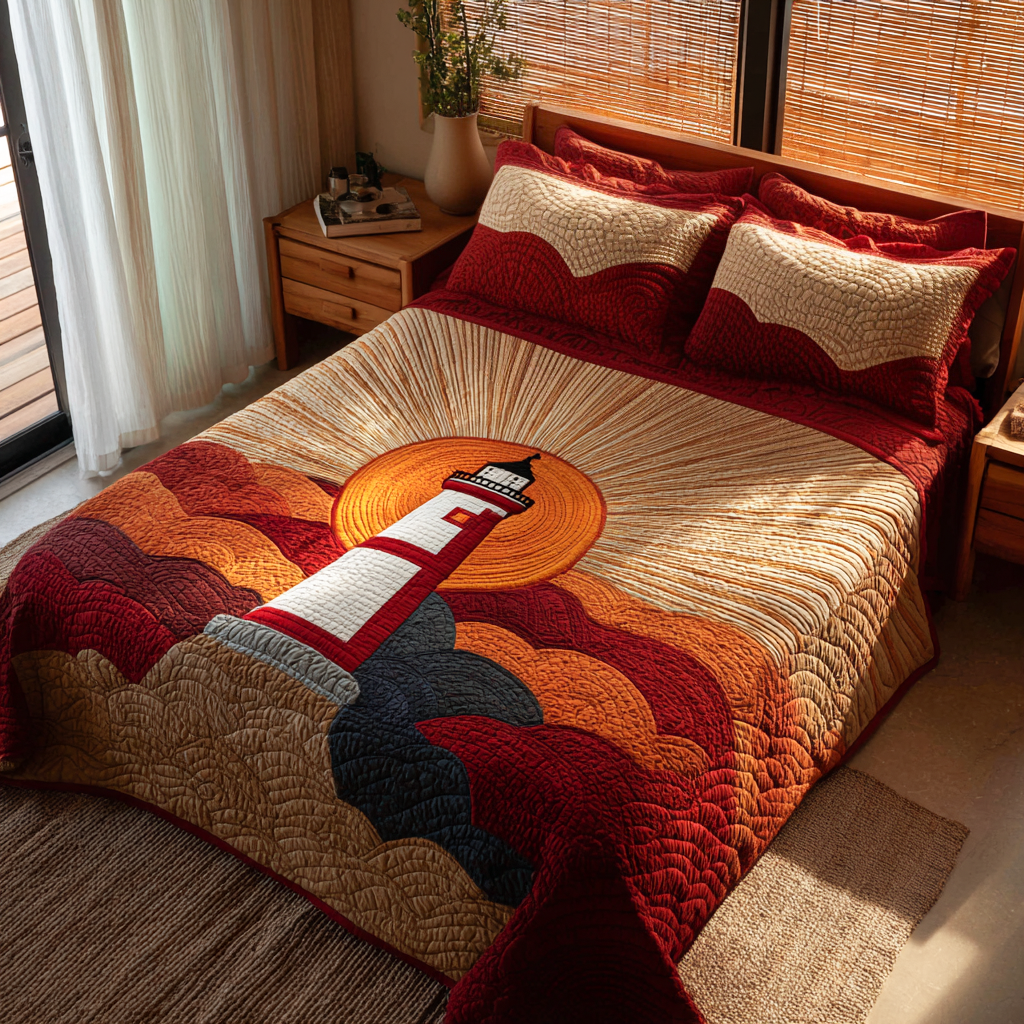 Beacon Crest Quilted Bedding Set Bed Room Decoration Lighthouse Gift Ideas For Her