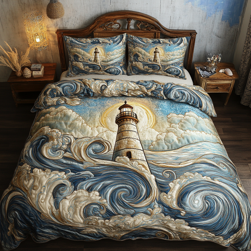 Beacon of Hope Quilted Bedding Set Best Bed Sheet Set Lighthouse Christmas Gifts