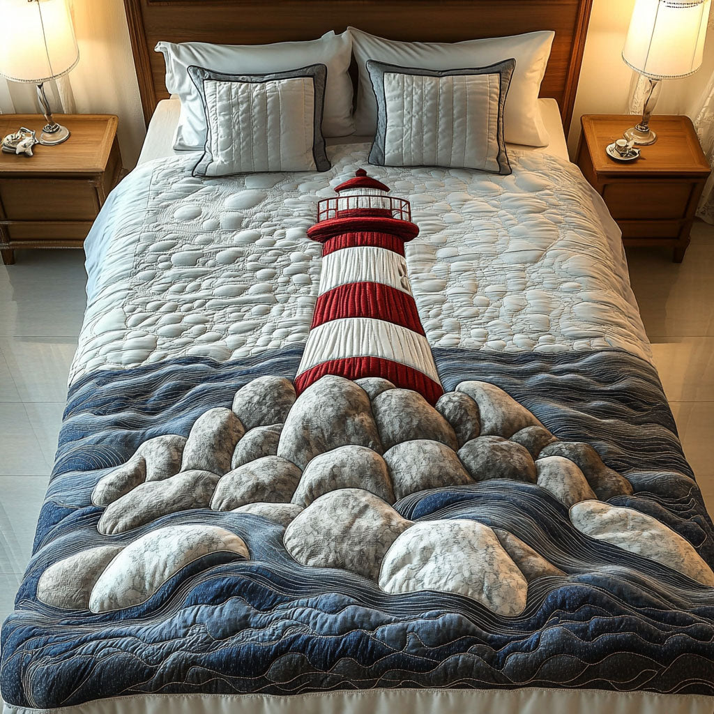 Beacon of Hope Quilted Bedding Set Cute Bedroom Decor Lighthouse Gift Ideas For Her