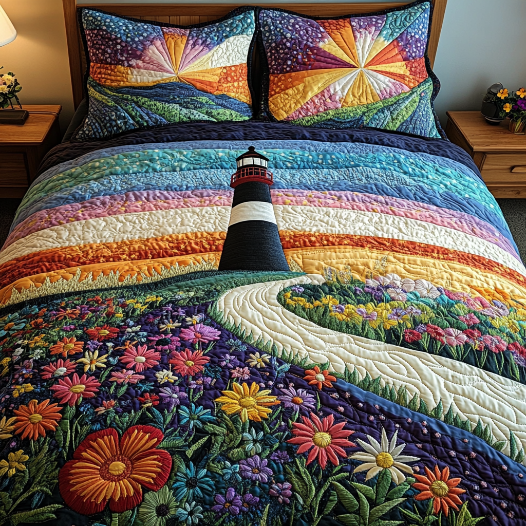 Beacon of Hope Quilted Bedding Set Cute Bedroom Decor Lighthouse Presents