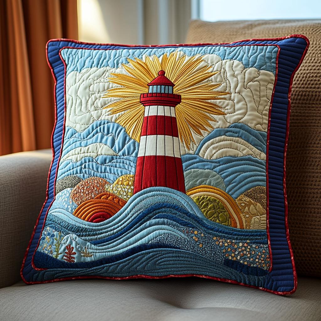 Beacon of Hope Quilted Pillow Case Best Throw Pillow Covers Lighthouse Themed Gifts