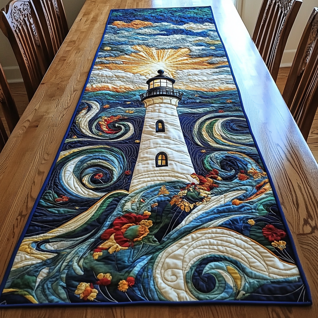 Beacon of Hope Quilted Table Runner Christmas Present For Lighthouse Lovers