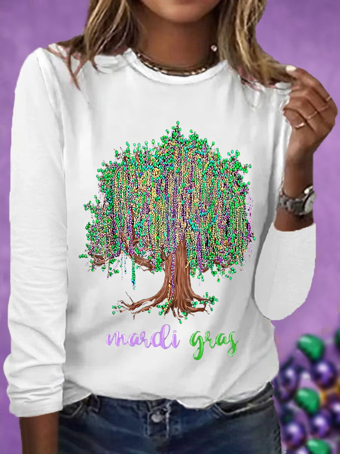Beads Tree Mardi Gras Long Sleeve T-Shirt Fat Tuesday Clothes Gifts For Wife