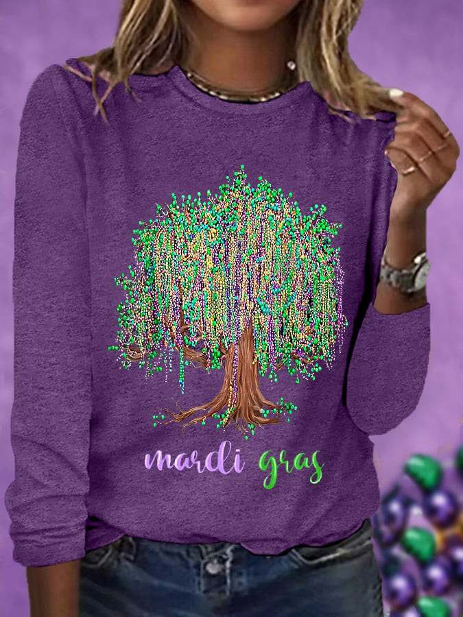 Beads Tree Mardi Gras Long Sleeve T-Shirt Fat Tuesday Clothes Good Gifts For Mom