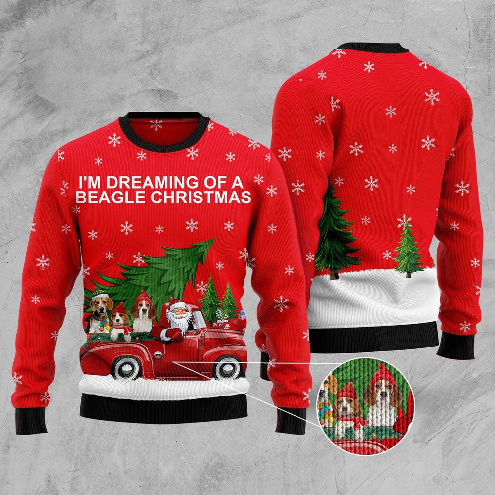 Beagle And Red Truck Ugly Christmas Sweater Funny Ugly Christmas Sweater Best Secret Santa Gifts