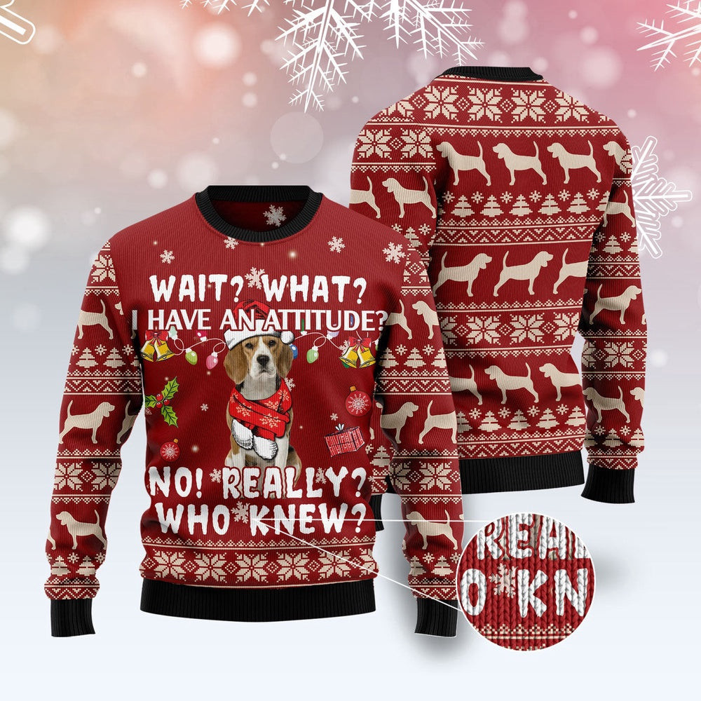 Beagle Attitude Ugly Christmas Sweater Funny Ugly Christmas Sweater Best Secret Santa Gifts